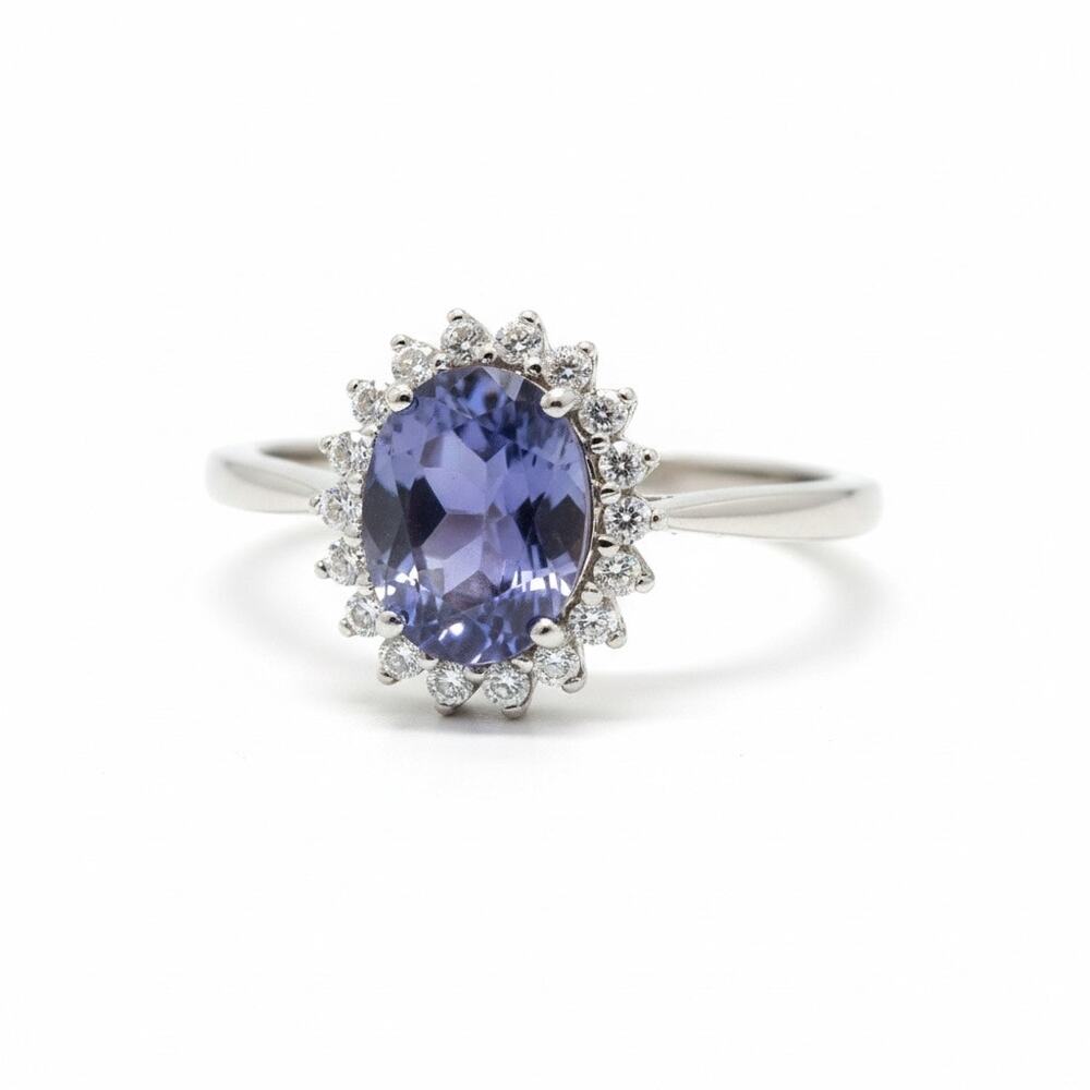 AAA Tanzanite 1.32 cts Women's ring halo of .26 Zircon 10 k Sz 9 NWT